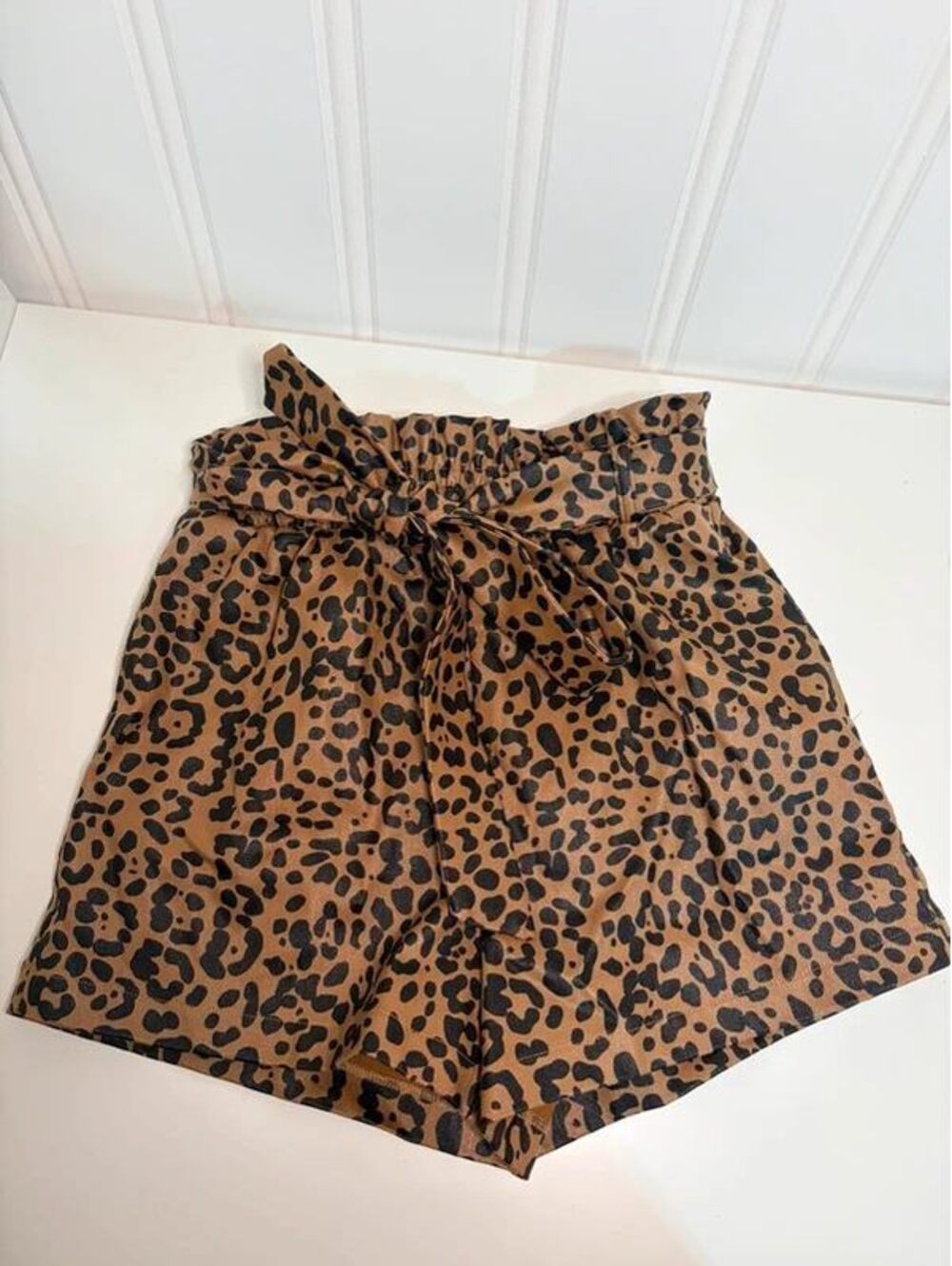 Faux Leather Leopard Paperbag Waist Shorts Size S | High Rise Statement Shorts